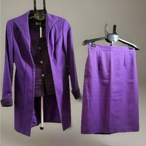 2 Pc Capri Women Dazzling Purple Skirt Suit Jacket Skirt Sz 8 Church Business